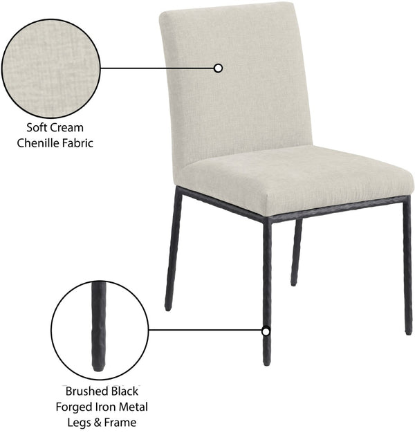 Meridian Furniture Reeves Chenille Upholstered Dining Chair with Hand-forged Iron Legs for Modern Spaces Cream 11001 11001Cream-SC