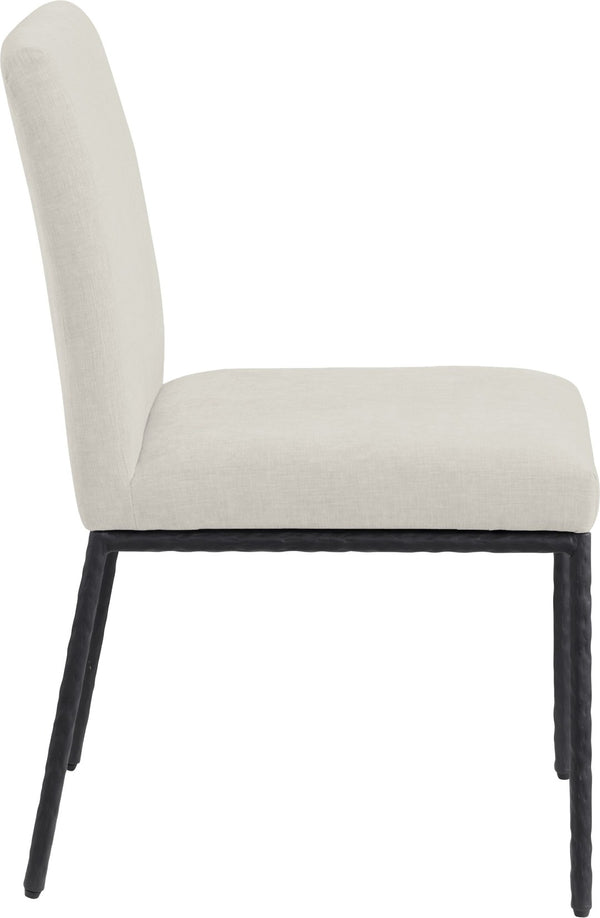 Meridian Furniture Reeves Chenille Upholstered Dining Chair with Hand-forged Iron Legs for Modern Spaces Cream 11001 11001Cream-SC