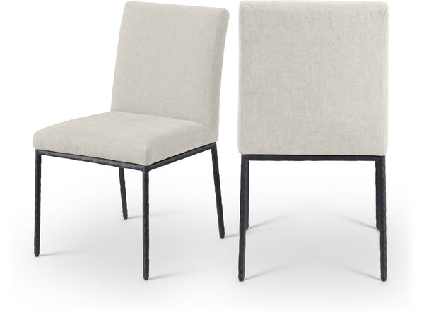 Meridian Furniture Reeves Chenille Upholstered Dining Chair with Hand-forged Iron Legs for Modern Spaces Cream 11001 11001Cream-SC