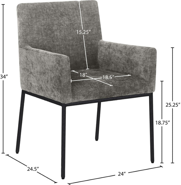 Meridian Furniture Reeves Chenille Upholstered Arm Chair with Iron Base for Contemporary Dining Rooms 11001Grey-C