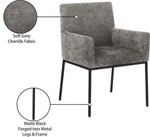 Meridian Furniture Reeves Chenille Upholstered Arm Chair with Iron Base for Contemporary Dining Rooms 11001Grey-C