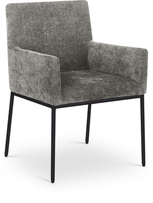 Meridian Furniture Reeves Chenille Upholstered Arm Chair with Iron Base for Contemporary Dining Rooms 11001Grey-C