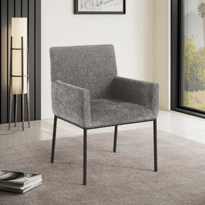 Meridian Furniture Reeves Chenille Upholstered Arm Chair with Iron Base for Contemporary Dining Rooms 11001Grey-C