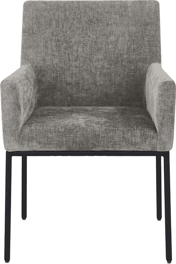Meridian Furniture Reeves Chenille Upholstered Arm Chair with Iron Base for Contemporary Dining Rooms 11001Grey-C