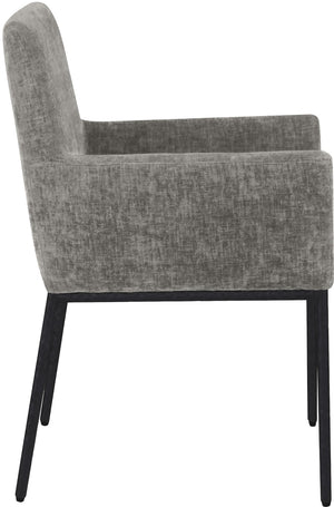 Meridian Furniture Reeves Chenille Upholstered Arm Chair with Iron Base for Contemporary Dining Rooms 11001Grey-C