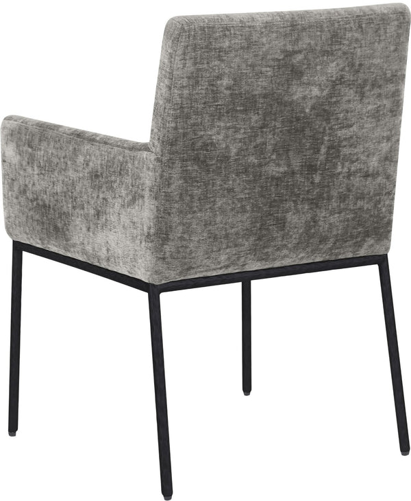 Meridian Furniture Reeves Chenille Upholstered Arm Chair with Iron Base for Contemporary Dining Rooms 11001Grey-C