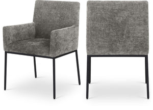 Meridian Furniture Reeves Chenille Upholstered Arm Chair with Iron Base for Contemporary Dining Rooms 11001Grey-C