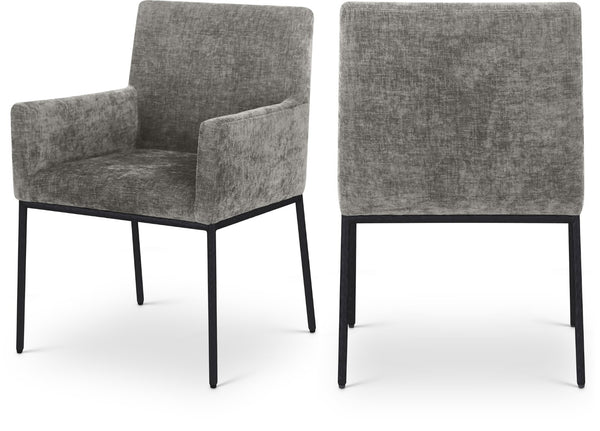 Meridian Furniture Reeves Chenille Upholstered Arm Chair with Iron Base for Contemporary Dining Rooms 11001Grey-C