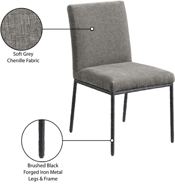 Meridian Furniture Reeves Chenille Upholstered Dining Chair with Hand-forged Iron Legs for Modern Spaces Grey 11001 11001Grey-SC
