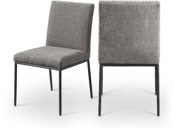 Meridian Furniture Reeves Chenille Upholstered Dining Chair with Hand-forged Iron Legs for Modern Spaces Grey 11001 11001Grey-SC