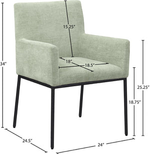 Meridian Furniture Reeves Chenille Upholstered Dining Arm Chair with Iron Frame for Modern Spaces 11001Mint-C