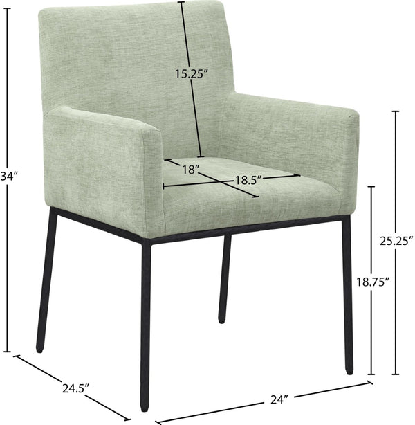 Meridian Furniture Reeves Chenille Upholstered Dining Arm Chair with Iron Frame for Modern Spaces 11001Mint-C