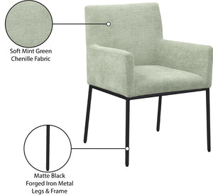 Meridian Furniture Reeves Chenille Upholstered Dining Arm Chair with Iron Frame for Modern Spaces 11001Mint-C