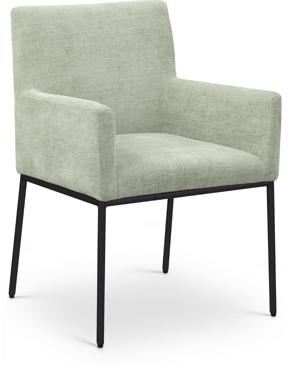Meridian Furniture Reeves Chenille Upholstered Dining Arm Chair with Iron Frame for Modern Spaces 11001Mint-C