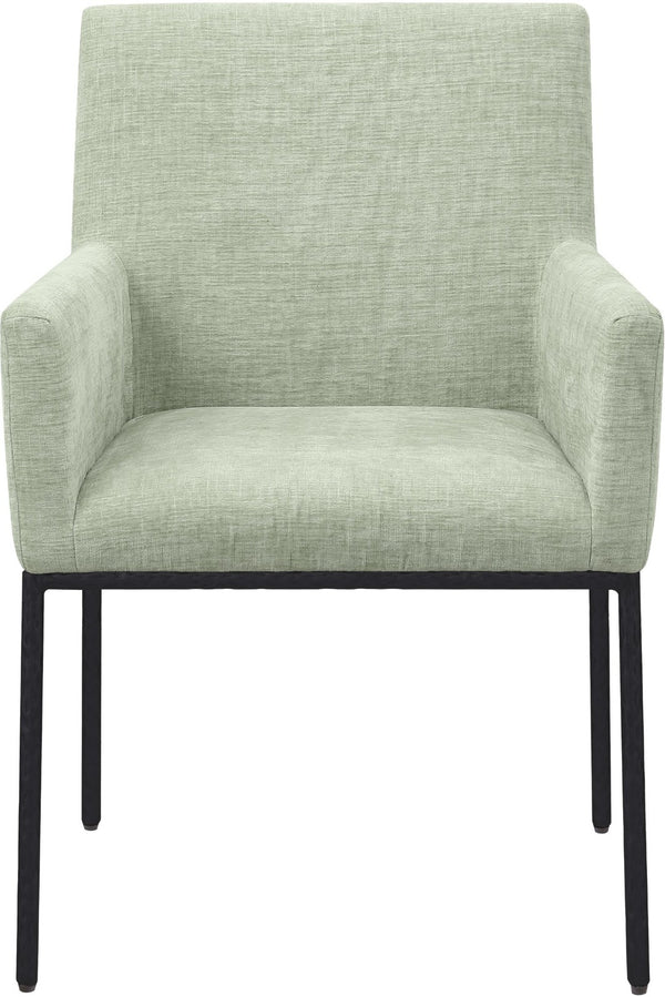 Meridian Furniture Reeves Chenille Upholstered Dining Arm Chair with Iron Frame for Modern Spaces 11001Mint-C