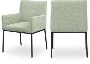 Meridian Furniture Reeves Chenille Upholstered Dining Arm Chair with Iron Frame for Modern Spaces 11001Mint-C
