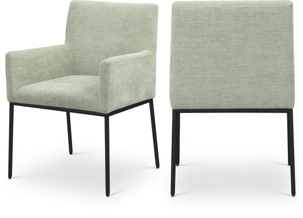 Meridian Furniture Reeves Chenille Upholstered Dining Arm Chair with Iron Frame for Modern Spaces 11001Mint-C