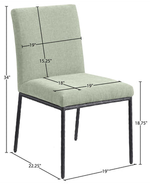 Meridian Furniture Reeves Chenille Upholstered Dining Chair with Hand-forged Iron Legs for Modern Spaces Mint 11001 11001Mint-SC