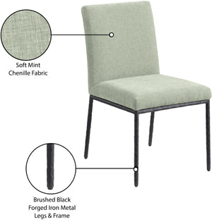 Meridian Furniture Reeves Chenille Upholstered Dining Chair with Hand-forged Iron Legs for Modern Spaces Mint 11001 11001Mint-SC