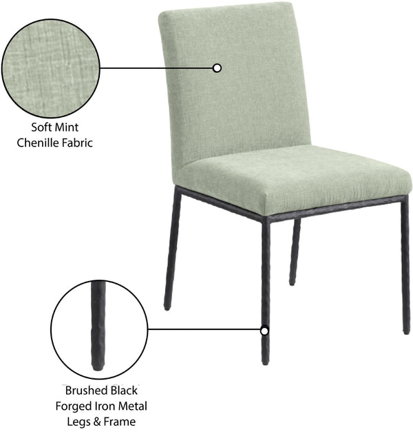 Meridian Furniture Reeves Chenille Upholstered Dining Chair with Hand-forged Iron Legs for Modern Spaces Mint 11001 11001Mint-SC