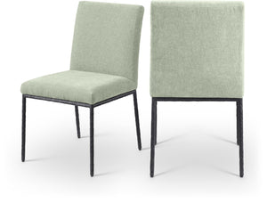 Meridian Furniture Reeves Chenille Upholstered Dining Chair with Hand-forged Iron Legs for Modern Spaces Mint 11001 11001Mint-SC