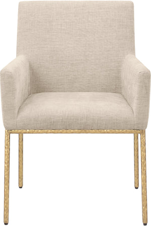 Meridian Furniture Reeves Chenille Upholstered Arm Chair with Brushed Brass Legs for Modern Dining 11002Beige-C