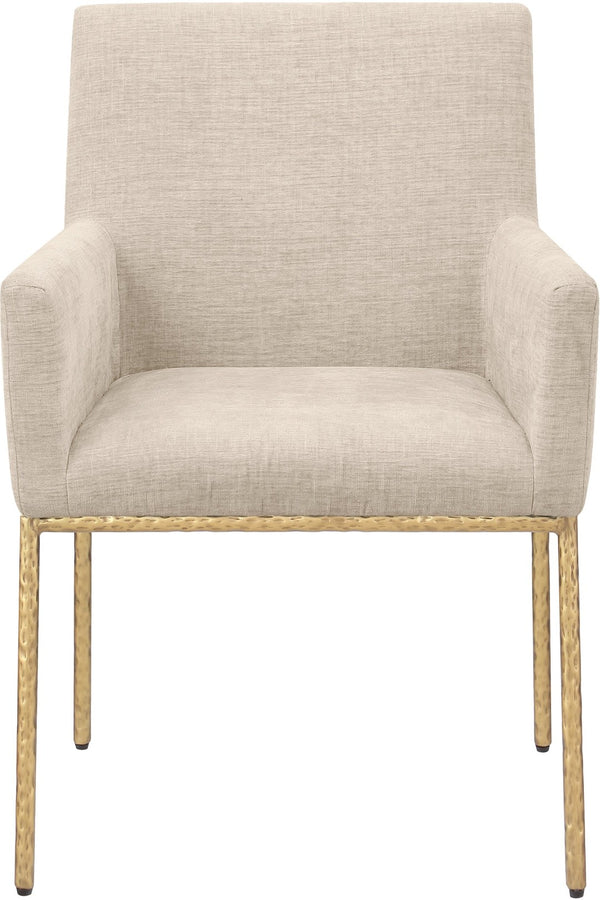 Meridian Furniture Reeves Chenille Upholstered Arm Chair with Brushed Brass Legs for Modern Dining 11002Beige-C