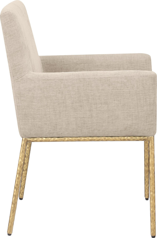 Meridian Furniture Reeves Chenille Upholstered Arm Chair with Brushed Brass Legs for Modern Dining 11002Beige-C