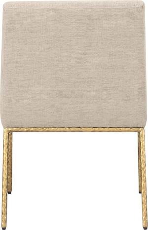 Meridian Furniture Reeves Chenille Upholstered Arm Chair with Brushed Brass Legs for Modern Dining 11002Beige-C
