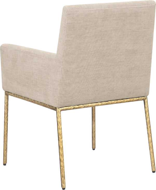 Meridian Furniture Reeves Chenille Upholstered Arm Chair with Brushed Brass Legs for Modern Dining 11002Beige-C