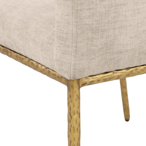Meridian Furniture Reeves Chenille Upholstered Arm Chair with Brushed Brass Legs for Modern Dining 11002Beige-C