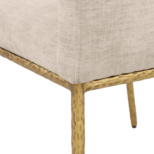 Meridian Furniture Reeves Chenille Upholstered Arm Chair with Brushed Brass Legs for Modern Dining 11002Beige-C