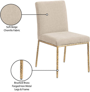 Meridian Furniture Reeves Chenille Upholstered Dining Chair with Hand-forged Iron Legs for Modern Spaces Beige 11002 11002Beige-SC