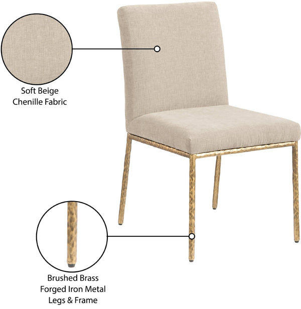 Meridian Furniture Reeves Chenille Upholstered Dining Chair with Hand-forged Iron Legs for Modern Spaces Beige 11002 11002Beige-SC