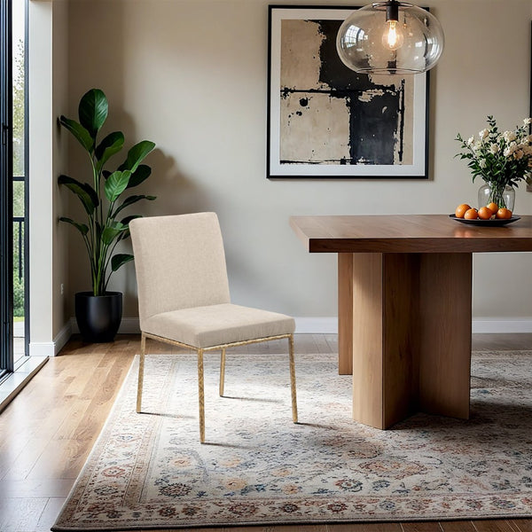 Meridian Furniture Reeves Chenille Upholstered Dining Chair with Hand-forged Iron Legs for Modern Spaces Beige 11002 11002Beige-SC
