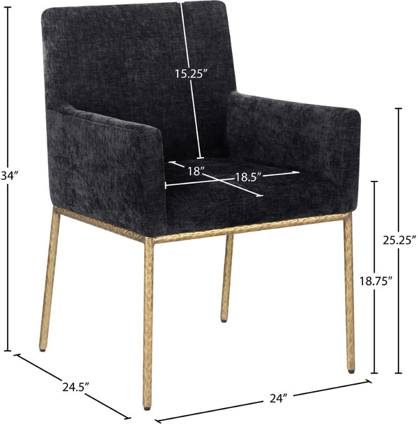 Meridian Furniture Reeves Chenille Upholstered Arm Chair with Brushed Brass Iron Frame for Dining Rooms 11002Black-C