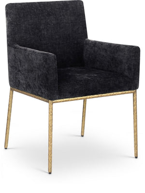 Meridian Furniture Reeves Chenille Upholstered Arm Chair with Brushed Brass Iron Frame for Dining Rooms 11002Black-C