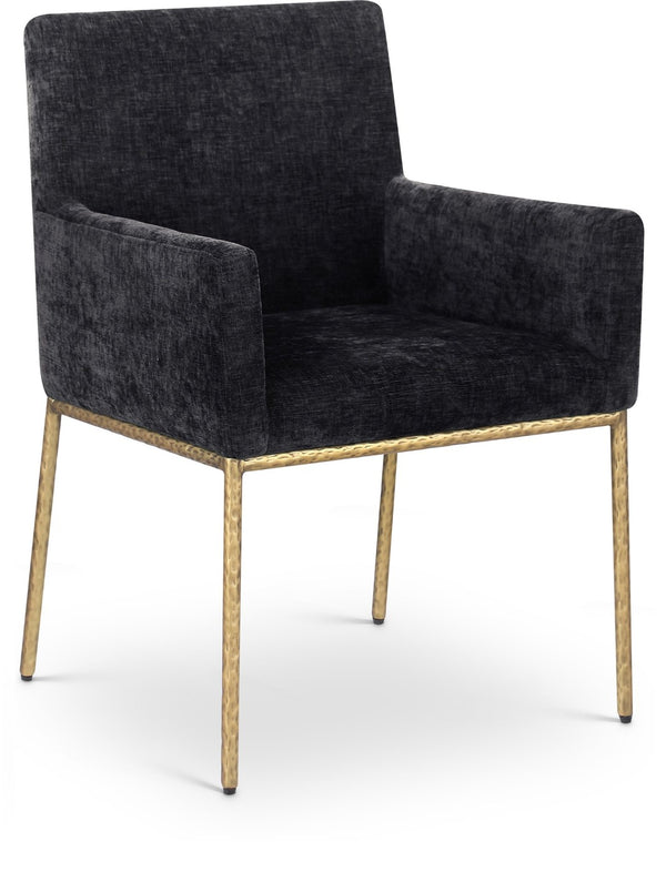Meridian Furniture Reeves Chenille Upholstered Arm Chair with Brushed Brass Iron Frame for Dining Rooms 11002Black-C