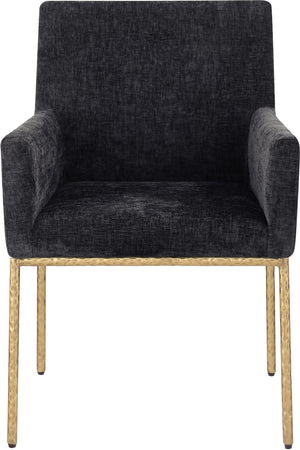 Meridian Furniture Reeves Chenille Upholstered Arm Chair with Brushed Brass Iron Frame for Dining Rooms 11002Black-C