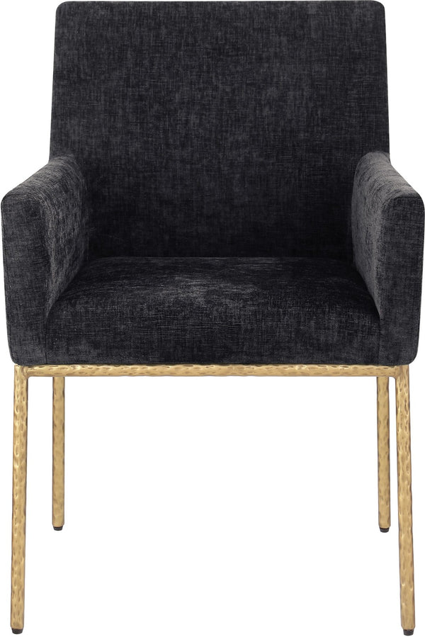 Meridian Furniture Reeves Chenille Upholstered Arm Chair with Brushed Brass Iron Frame for Dining Rooms 11002Black-C