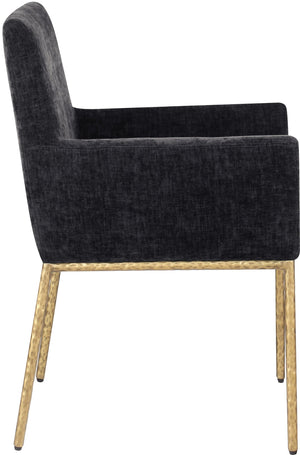 Meridian Furniture Reeves Chenille Upholstered Arm Chair with Brushed Brass Iron Frame for Dining Rooms 11002Black-C