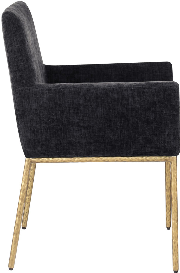 Meridian Furniture Reeves Chenille Upholstered Arm Chair with Brushed Brass Iron Frame for Dining Rooms 11002Black-C