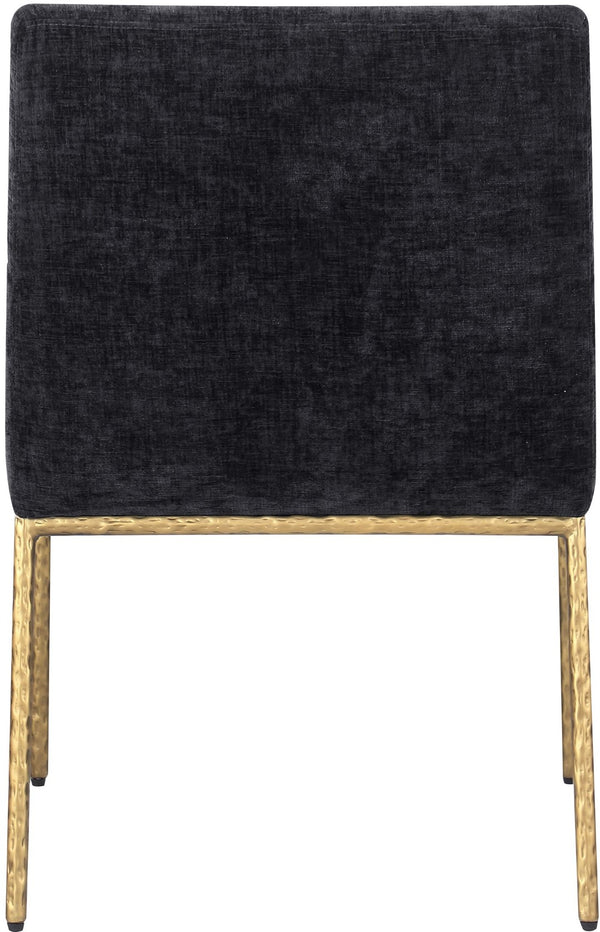Meridian Furniture Reeves Chenille Upholstered Arm Chair with Brushed Brass Iron Frame for Dining Rooms 11002Black-C