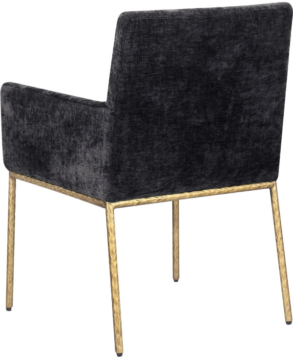 Meridian Furniture Reeves Chenille Upholstered Arm Chair with Brushed Brass Iron Frame for Dining Rooms 11002Black-C