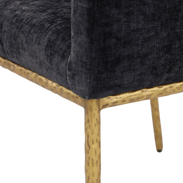 Meridian Furniture Reeves Chenille Upholstered Arm Chair with Brushed Brass Iron Frame for Dining Rooms 11002Black-C