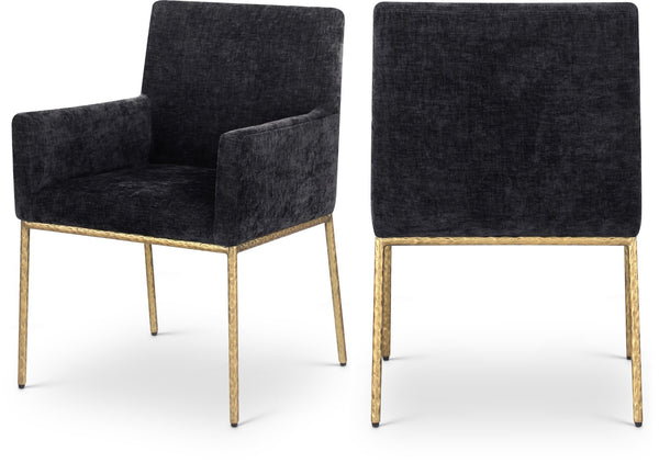 Meridian Furniture Reeves Chenille Upholstered Arm Chair with Brushed Brass Iron Frame for Dining Rooms 11002Black-C