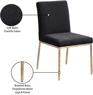 Meridian Furniture Reeves Chenille Upholstered Dining Chair with Hand-forged Iron Legs for Modern Spaces Black 11002 11002Black-SC