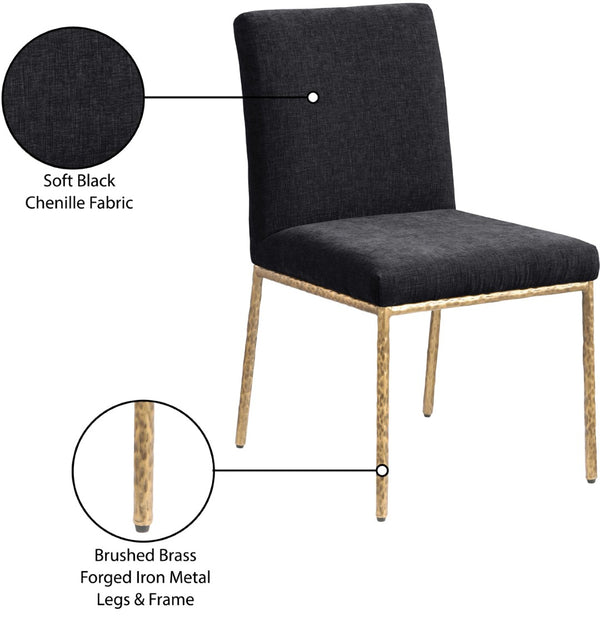 Meridian Furniture Reeves Chenille Upholstered Dining Chair with Hand-forged Iron Legs for Modern Spaces Black 11002 11002Black-SC