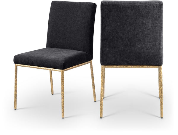 Meridian Furniture Reeves Chenille Upholstered Dining Chair with Hand-forged Iron Legs for Modern Spaces Black 11002 11002Black-SC