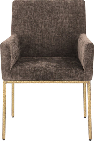 Meridian Furniture Reeves Chenille Upholstered Arm Chair with Brushed Brass Iron Legs for Dining Rooms 11002Brown-C